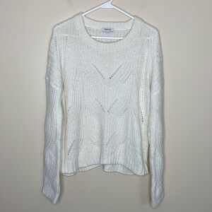 Madewell Baez Pullover Sweater open weave crochet neutral size Medium